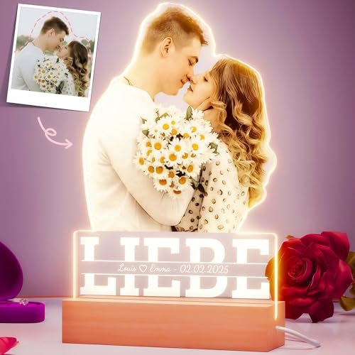 iDIY Personalisierte Bilderrahmen mit LED Foto - Geschenk für Sie Ihn Valentinstag - Personalisierte Geschenke Frauen Männer Partner - Fotogeschenke für Paare, Freund, Freundin, Jahrestag