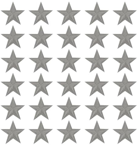 PATIKIL Star Iron-on Patches, 30 Pcs Sew on Star Embroidered Patches Appliques Embellishments for Clothing Jackets Hat Backpack Repairing Decorations, Grey, 1.14 x 1.14