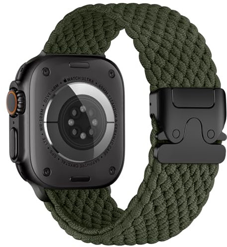 Epova Geflochtenes Armband Kompatibel mit Apple Watch Armband 46mm 45mm 44mm 42mm 49mm - Herren Damen Stoff Sport Nylon Armbänder für Apple Watch Ultra iWatch SE Series 10 9 8 7 6 5 4 3, ArmeeGrün