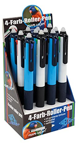 WEDO Gelschreiber 4-farbig radierbar, 12er Pack - Schreibfarben: Schwarz, Blau, Rot, Grün