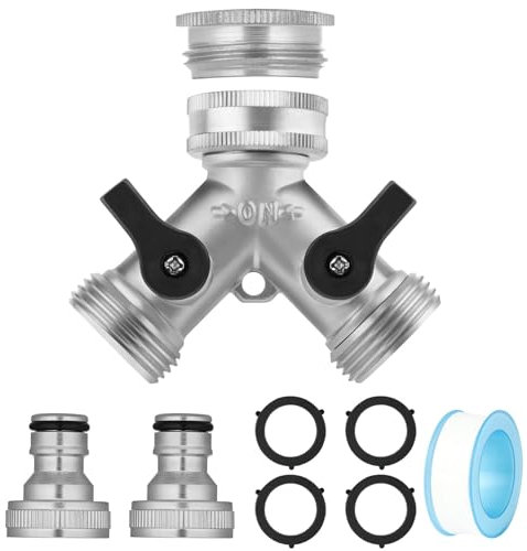 Flintronic Adaptador de Divisor de Grifo 2 Vías, Conector de Válvula en Forma de Y, 3/4 Estándar Europeo de 2 Vías Válvula Encendido/Apagado, con 2 Salidas de 3/4, Silvery