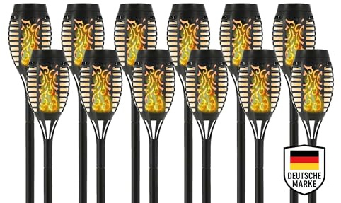 mucHome Solarlampe für Außen Gartenfackel mit realistischem Flammeneffekt 51cm Wasserdicht Solarleuchte Solar für Garten Balkon Deko Beleuchtung (12 Stück)