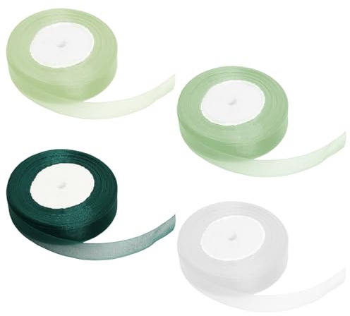 4 Rollen 45m Organza Geschenkband Grün, 20mm Breite – Vielseitige Geschenkbänder Set in Weiß, Aquagrün, Waldgrün und Salbeigrün – für Bastelarbeiten und Dekoration