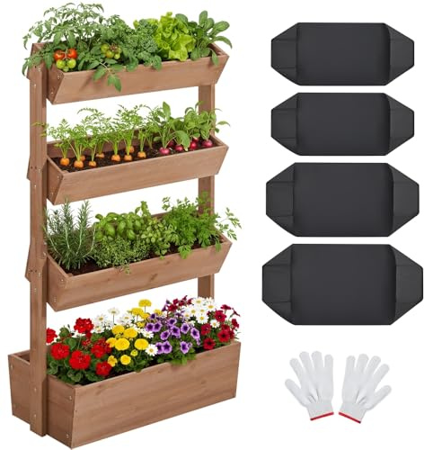 Yaheetech Fioriera Aiuola Rialzata da Esterno Verticale 4 Piani in Legno con Fori di Drenaggio per Piante Aromatiche Orto 84,5×45×140,5cm Marrone Scuro