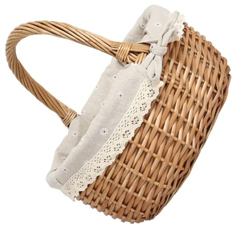 Kingke Panier de rangement en osier pour fruits, légumes, pain, pique-nique, cadeau, décoration et rangement avec doublure amovible et lavable
