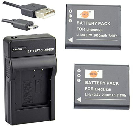 DSTE Li-90B Li-ION Battery (2-Pack) and USB Charger Suit for Olympus Tough TG-1 TG-2 TG-3 SH-1 SH-50 SH-60 SP-100 XZ-2 iHS