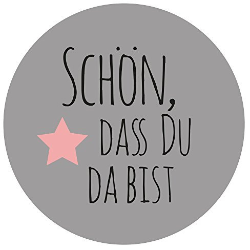 Frau WunderVoll® 48 Aufkleber SCHÖN, DASS DU DA BIST, GRAU, Durchmesser 4 cm/Sticker, Hochzeit, Sticker Hochzeit, Kindergeburtstag, Aufkleber Kinder, Aufkleber Junge, Mädchen, Sticker Mädchen