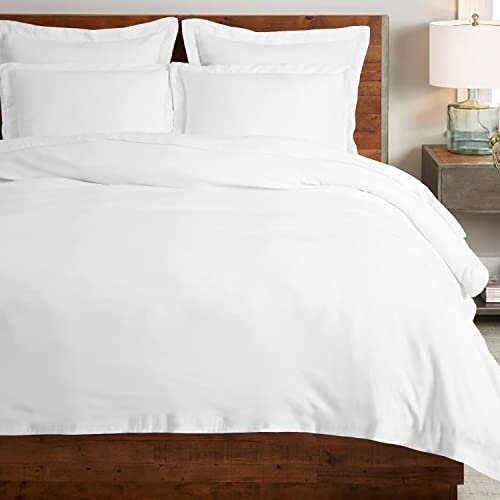 Pizuna Gekämmte Baumwolle, Bettwäsche-Set, 220 x 240 cm, für Doppelbett, weiß, 100 % Baumwolle, langer Schaft, 400 Fäden, Satin, luxuriöser Bettbezug mit Knopfverschluss, Weiß (240 x 220 cm)