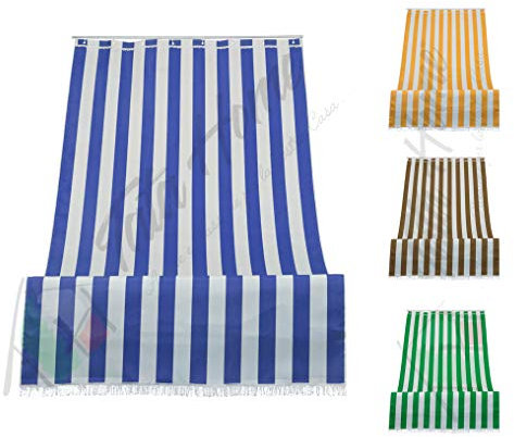 Tenda da Sole a Righe per Balcone Veranda o Terrazzo con Anelli e Ganci Tessuto Resistente da Esterno Misura cm 140x300 Colore Blu