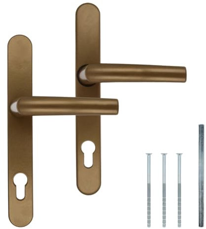Premium Drückergarnitur DHS 92mm - Schildbreite 32mm, Farbe:Gold F4, Griffart:Griff-Griff