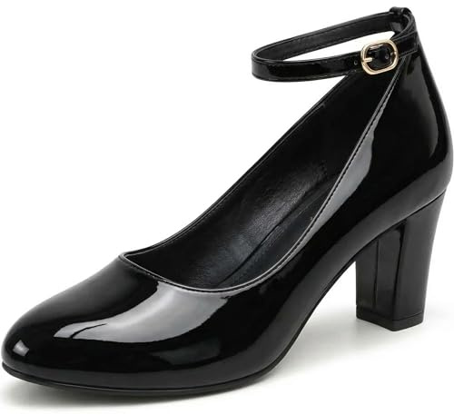 Womens Ladies Block Heel Ankle Strap Work Court Evening Dress Girls Shoes Pumps UK Size 3-12