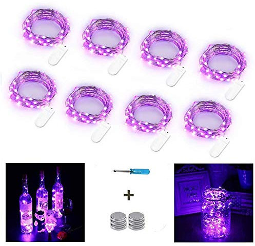 NEXVIN 8 Pezzi Luci Halloween Viola, Stringa Luci Led Micro 3 Meter 30 LED, Luci Impermeabile a Filo di Argento, Viola Catena Luminosa per Halloween Decorazioni