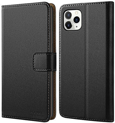 HOOMIL Handyhülle für iPhone 11 Pro Max, Premium Leder Klappbar Hülle, mit Kartenfach & Standfunktion, Unterstützt Kabelloses Laden - Schwarz