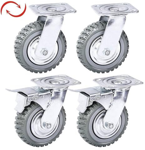 uyoyous 6 Inch Heavy Duty Caster Wheels Set of 4 (2 with Brakes & 2 without), 1653 Lbs Swivel Casters Industrial Castor Wheels Lockable Plate Casters Wheels for Workbench Cart Trolley Furniture