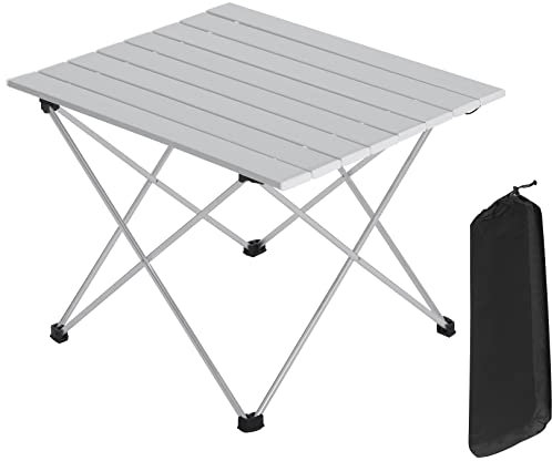 WOLTU Alu Campingtisch klappbar Falttisch Ultra Leichte tragbar mit Tragetasche, Klapptisch Kleiner Reisetisch Beistelltisch für Camping Picknick Outdoor Angeln, 56 * 46 * 40cm Silber