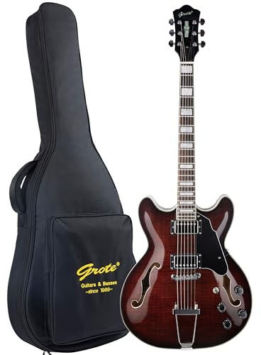 GROTE Jazz E-Gitarre, halhohler Korpus, Trapez-Saitenhalter für Brücke, Gitarre, Gigbag (braun)