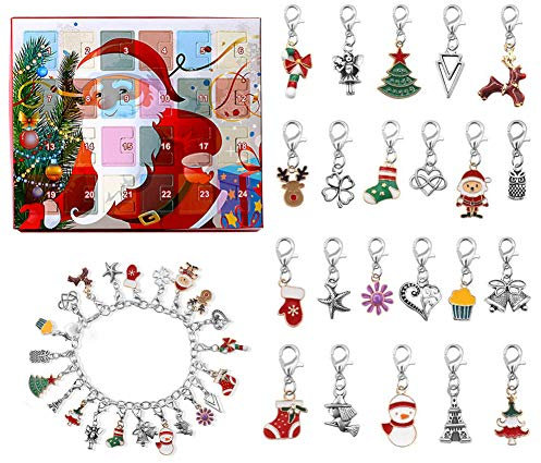 ISAKEN Schmuck Adventskalender 2023, Damen Schmuck Weinachtskalender DIY Armband Halskette Set für Kinder, Armbänder Schmuck für Mädchen, 24 Überraschungen Armband Weihnachten Geschenk