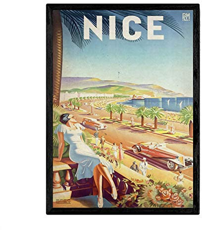 Nacnic Vintage Poster Reise nach Nizza. Blätter für Interieur mit klassischen und antiken Werbebildern zu dekorieren. Gemälde Retro-Dekor. A3