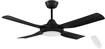 EGLO Deckenventilator Bondi 1, 4 Flügel Ventilator mit Beleuchtung und Fernbedienung, Sommer Winter Betrieb, warmweiß - kaltweiß, dimmbar, ABS Kunststoff, schwarz matt, AC Motor, Ø 122 cm