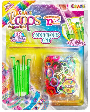 CRAZE LOOPS Scoubiloop - Loom Bänder Knüpfkopf & Häkelnadel für Silikonringe , Gummibänder Zubehör , Armbänder selber machen Kinder