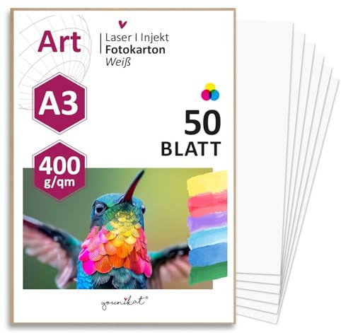 younikat 50er Set blanko Bastelkarton I DIN A3-400 g I DIY I zum Selbstgestalten Basteln Malen und Beschreiben I für Scrapbooking und vieles mehr I weiß I dv1007