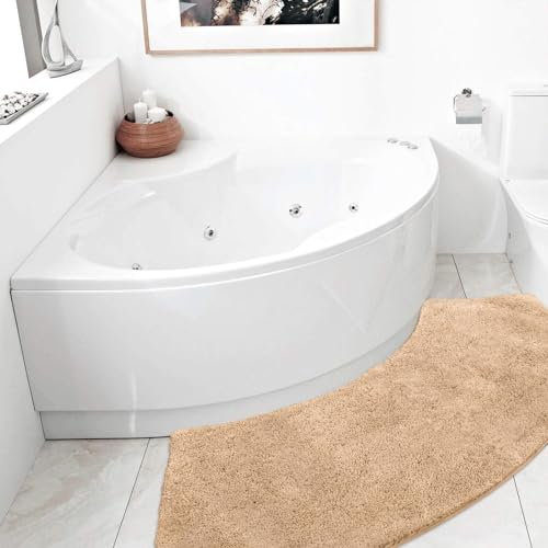 Seavish Luxuriöser, gebogener Badteppich, 45,7 x 144,8 cm, rutschfeste Mikrofaser, weich, saugfähig, gefächert, waschbar, Badezimmerteppich, Eckbadewanne, Bodenteppich für Viertelkreis-Duschkabine