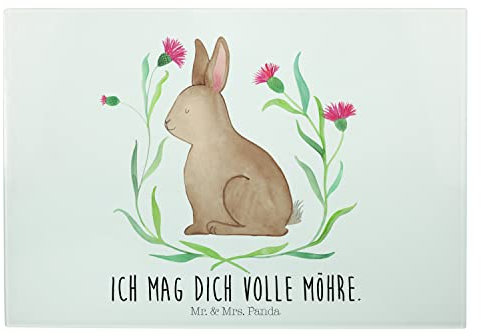 Mr. & Mrs. Panda XL Glas Schneidbrett Hase Sitzen - Ostergeschenke, Osterdeko, Geschenk, Osterhase, Ostern, Küche, Frühstücksbrett, Kaninchen,
