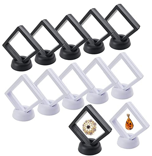 cersaty 12 Stück Floating Frame Display, 3D Münzrahmen Schweberahmen mit Basis Frame Display für Schmuck, Ohrring, Ringe, Medaillons, Steine(Schwarz,Weiß)