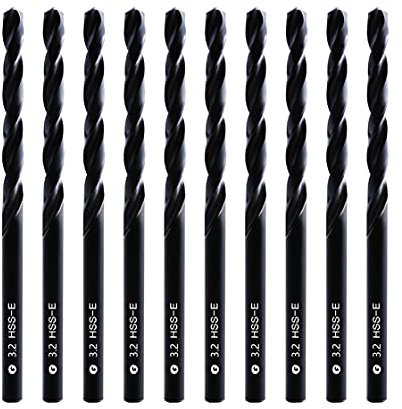 DelitonGude Foret 3,2 mm HSS M35 Cobalt Twist - Acier rapide - Jeu 10 - Convient pour aciers, fonte et autres métaux (3,2 mm)