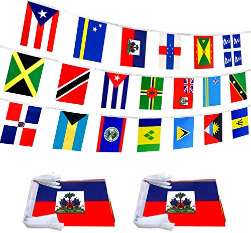 LoveVC 2 Set 20 Karibik-Länderflaggen Bannerschnur, 18 m, 40 Flaggen