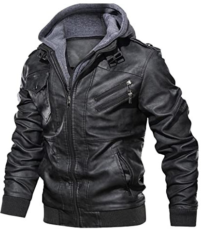 Giacca Moto Uomo Invernale Vintage Antivento Cappotto in Pile Elegante con Cappuccio Bomber Giacca Invernale Parka Caldo Lungo Zip Impermeabile Giubbino Giubbotto Pelle