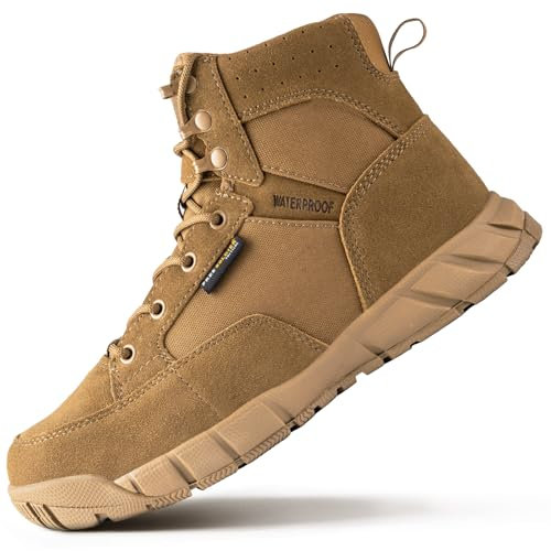 FREE SOLDIER Stivali da Uomo Ultraleggeri Stivali da Lavoro Tattici Militari 6 inch High-Tops Stivali da Neve Traspiranti Traspiranti per Camminare a Piedi (Marrone 45 EU)