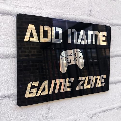 Personalised Game Metal Mirror Gamer Sign - Customised Printed Wall Art Plaque A3 Game Zone