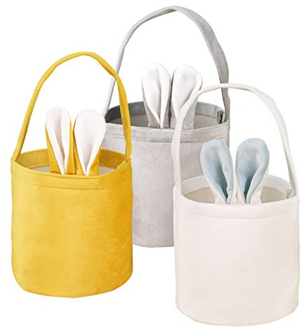 3 Pezzi Cestino Pasqua con Orecchie Coniglietto, Cestini Pasquali con Manico, Scatole Portaoggetti Coniglietto, Sacchetti per Caramelle Bambini, Cesto Pasquale Caccia Uova Regalo di Pasqua (B)