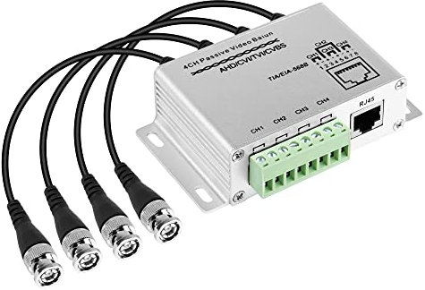 CERRXIAN 4-CH Passiver Video Balun,HD 720P/1080P Aluminiumlegierung BNC zu RJ45 Netzwerk Transceiver Koaxialkabel Übertragungsgerät für HD-CVI/TVI/AHD CCTV Kamera