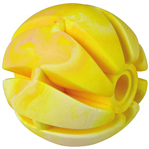 Bestlivings Hundespielball (Gelb) Ø7cm, 4er Pack Spielball (100% TPE) Snackball, Zahnpflege, Hundespielzeug Wurfspielzeug, Spiralball für Hunde