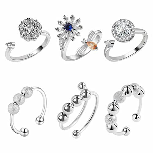 WBTY 6 Stück Einstellbare Drehbare Ringe Unisex Angst Ring Anti-Stress-Fingerringe Geburtstagsgeschenke
