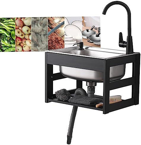 Fregadero Exterior Fregadero Acero Inoxidable, Montado En Pared Fregadero Camper, Lavadero Pila Exterior, Pila De Lavar, Fregadero De Cocina Con Grifos Y Colador, Fregadero Portatil Camping