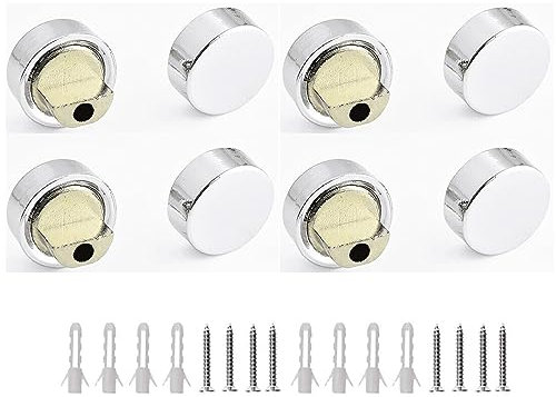 Spiegel-Clips, Zinklegierung, schwimmender Glasclip – runde Wandmontage, Spiegelhalterung/Clip, Badezimmerspiegel, Stützblech, Spiegel, feste Befestigung, Silber – (8 Stück)