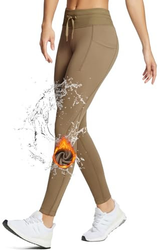 baleaf Damen Wanderleggings wasserdichte Skihose Winter Leggings Outdoor Thermohose high Waist 27 Braun XS