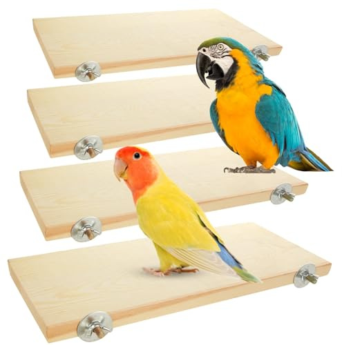 Oungy 4 Pack Bird Perch Stand 12.4×5.3 Inch Parrot Wood Platform Rectangle Wood Perch Stand Board Shelf for Parrots Birds Budgie Parakeet Cockatiel Hamster Chinchilla Gerbil