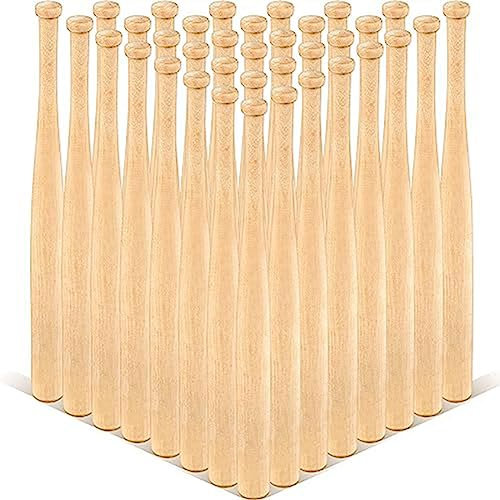 Funfob 36 Stück Mini-Baseballschläger 17,8 cm unlackierte kleine Holzschläger unlackierte -Baseballschläger zum Bemalen Schlüsselanhänger
