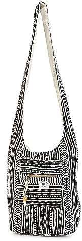 LONGING TO BUY Hanf-Umhängetasche, Schwarz und Weiß, 33 x 35,6 cm, 55,9 cm (Schultergurt), Reißverschluss, 2 Taschen, Unisex, Strand, Camping, Picknick