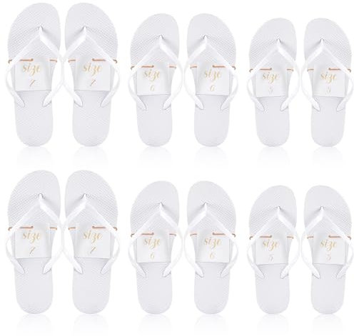 Hestya 6 Paires Tongs en Vrac Blanches avec 6 Cartes de Taille Décoratives et Cordes Sandales pour Invité Mariage, 3 Tailles