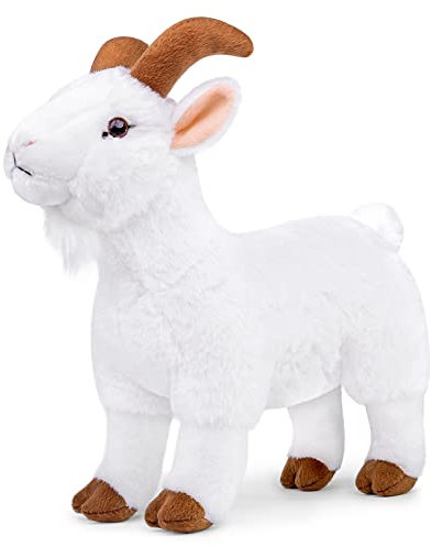 lilizzhoumax Ziege Plüschtier 29cm/11Zoll Stand Simuliertes Tier Kawaii Schaf Kuscheltier Realistische Antilope Spielzeug Wilde Tiere Ostern Geschenk für Kinder Heimdekoration Weiß