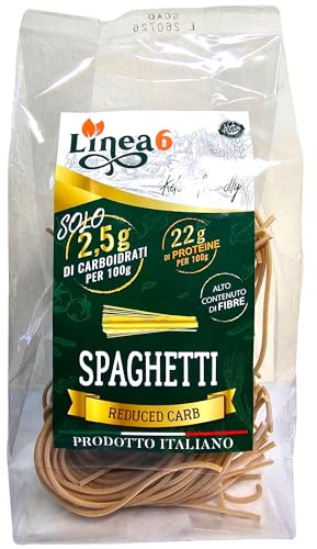 LINEA6 - Pasta Proteica Senza Carboidrati, Pasta Senza Carboidrati Perfetta per Dieta Chetogenica prodotti Low Carb per Perdita Peso, Adatta Diabetici, Ottima Consistenza, Italy (Spaghetti 250gr)