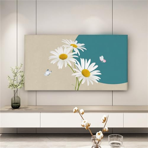 Treer Cubierta Antipolvo para TV, Universal Funda para Televisor Cubierta de Televisión Elástico Protector Pantalla de Funda para 32 a 85 Pulgadas (Margarita,32-39 pulgadas)