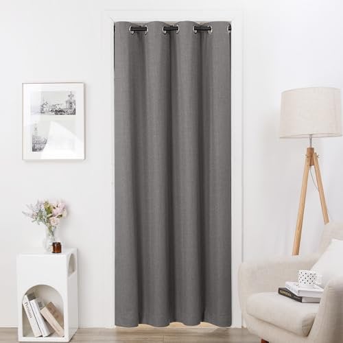 Deconovo Total Verdunkelungsgardinen mit Ösen Schwer Entflammbar Vorhang Doppellagige Gardinen Blickdicht Verdunkelungsvorhang Thermo Vorhänge leinenoptik, 240x140 cm(HöhexBreite), Hellgrau, 1 Stück