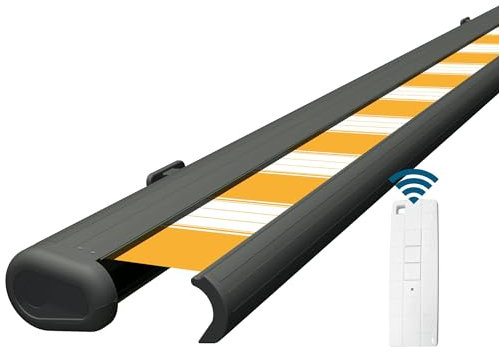 Eclipse Vollkassettenmarkise elektrisch 2,0x1,5m basaltgraues Gehäuse Markise Balkon Terrassenüberdachung Gelenkarm Polyacryltuch UV-Schutz 50+ Smarthome-fähiger Dooya Motor, Markisentuch: Sonnenfarbe