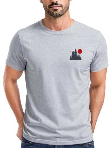 Neverless® Herren T-Shirt Logo Print Wald Silhouette Natur Aufdruck Outdoor Fashion Basicshirt Streetstyle